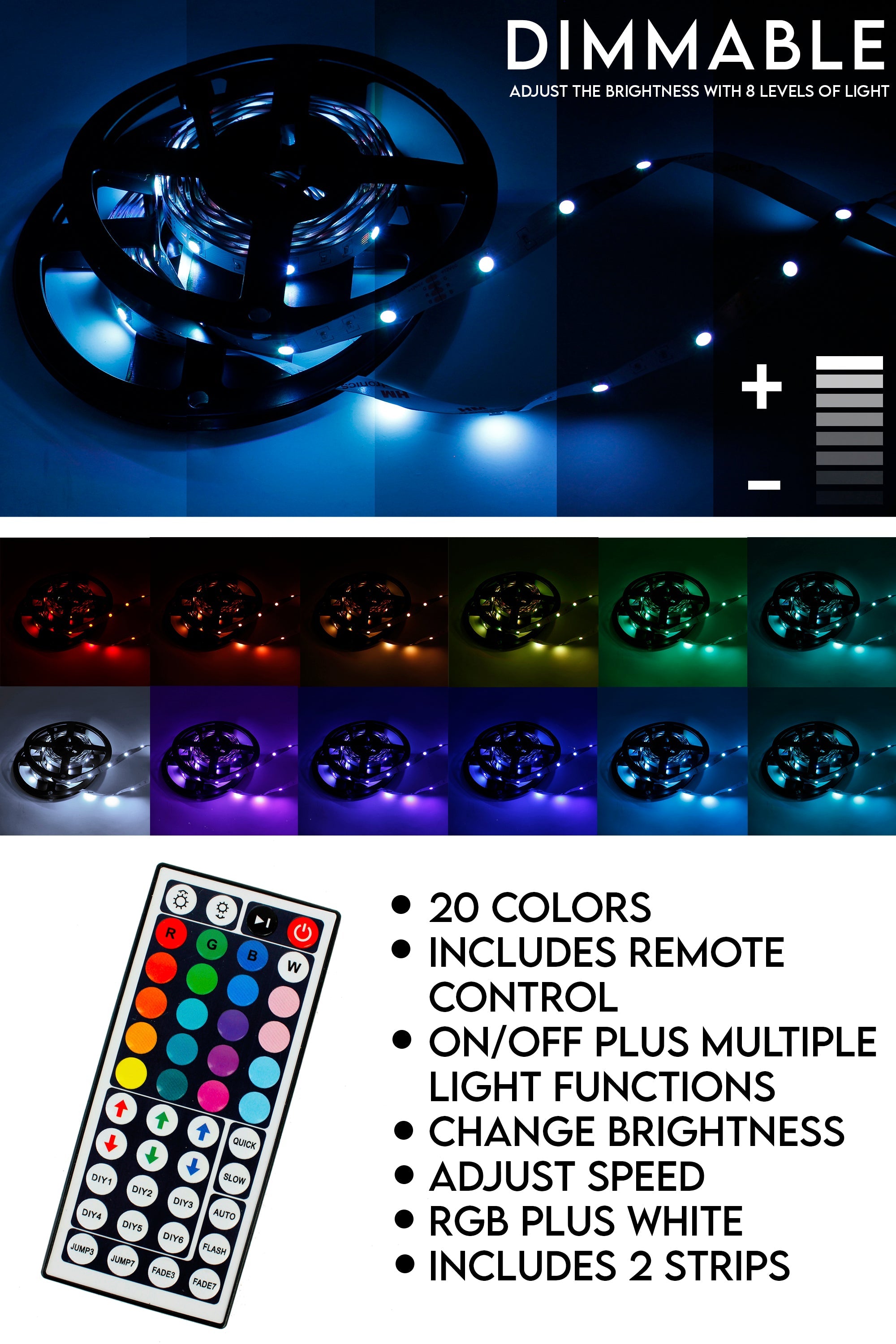 32ft RGB LED Strip Lights – Color Changing Room Lights with Remote